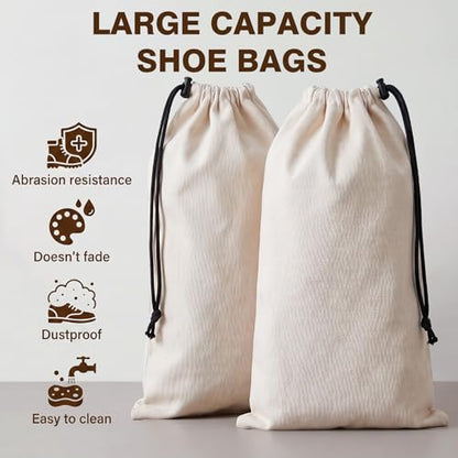12 Pcs Dust Bags for Shoes Travel, 18x9 Inch Shoe Travel Bags for Suitcase, Single Shoe Pouch Storage Organizer, Cotton Drawstring Bag for Sneakers Boots Handbags, Beige