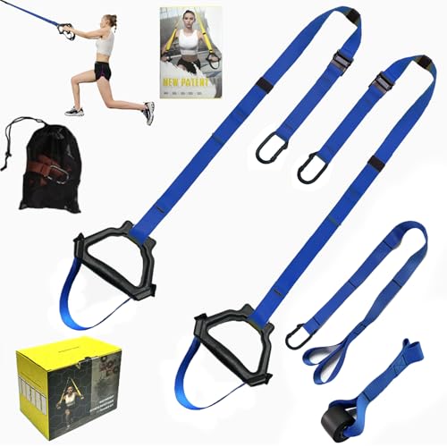Bodyweight Resistance Training Straps, Complete Home Gym Fitness Trainer kit for Full-Body Workout, Included Door Anchor, Extension Strap, Fitness Guide - color: Blue