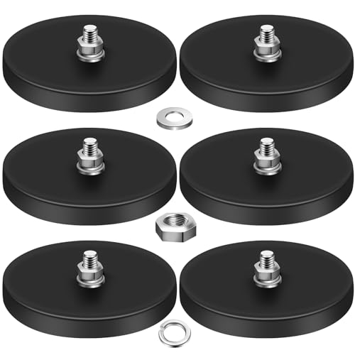 DIYMAG Rubber Coated Neodymium Magnets 2.6in 120lbs 6pcs | Anti-Scratch Black Magnetic Base, with M8 Threaded Studs Nuts, Strong Holding Power, for Light Bar, Mirror, Camera, PTZ - size: M8-120LB-3.46in