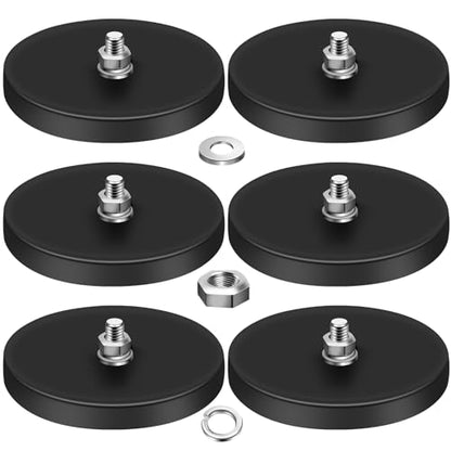 DIYMAG Rubber Coated Neodymium Magnets 2.6in 120lbs 6pcs | Anti-Scratch Black Magnetic Base, with M8 Threaded Studs Nuts, Strong Holding Power, for Light Bar, Mirror, Camera, PTZ - size: M8-120LB-3.46in