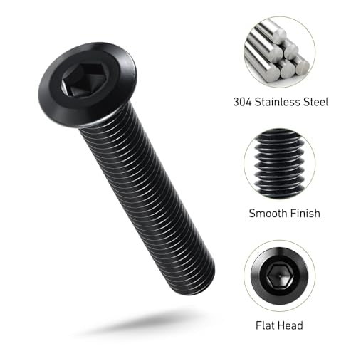 1/4-20 x 1-3/4" Bolt, 30PCS Flat Head Hex Socket Cap Screws Bolts, 304 Stainless Steel 18-8, Fully Threaded, Black Zinc Finish, with Hex Spanner - color: Black, size: 1/4-20 x 1-3/4