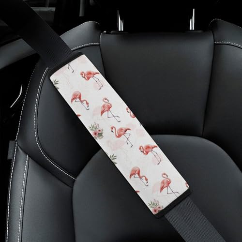 1 Pair Universal Fit Seat Belt Cover for Elderly Support, Most Cars, Pink Flamingo Lovers Seat Belt Cushion, Neck and Shoulder Support - color: Pattern 1274