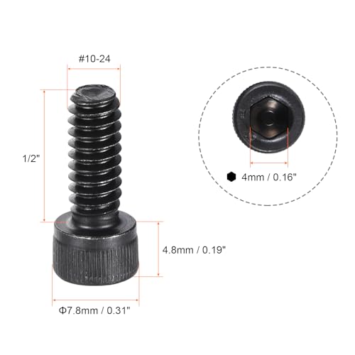 uxcell #10-24x1/2" Hex Socket Head Cap Screw Bolts 12.9 Grade Alloy Steel 25pcs - size: #10-24x1/2"