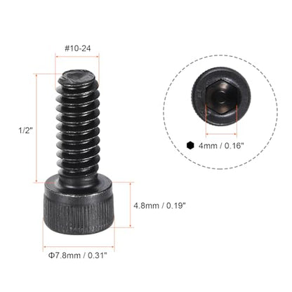 uxcell #10-24x1/2" Hex Socket Head Cap Screw Bolts 12.9 Grade Alloy Steel 25pcs - size: #10-24x1/2"