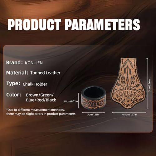 KONLLEN Leather Magnetic Chalk Holder, Pool Cue Accessory | Round or square engraved leather holder keeps billiard chalk secure and easy to reach during pool play. - color: VT Holder-Black-round