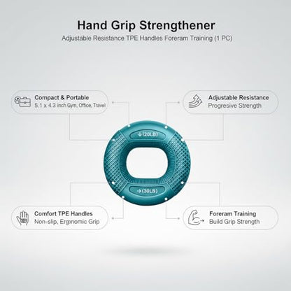 Adjustable Hand Grip Strengthener with TPE Handles for Forearm, Finger & Wrist Training - Portable Fitness Tool - color: Blue