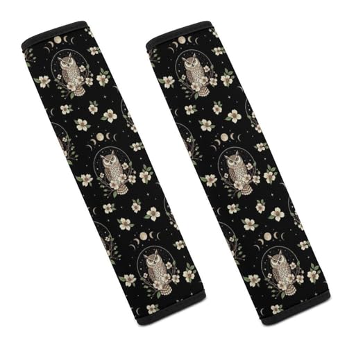 2PCS Universal Soft and Comfortable Seat Belt Cover for Kids, All Vehicles, Floral Moon Owls Shoulder Protector, Comfortable Driving - color: Pattern 318