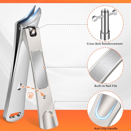 Nail Clippers for Men with Slanted Curved Blade, Large Heavy Duty Fingernail Clipper Stainless Steel Slanted Nail Cutter with Long Handle Gifts for Men Women Adults - style: Silver Ingrown Toenail Clippers