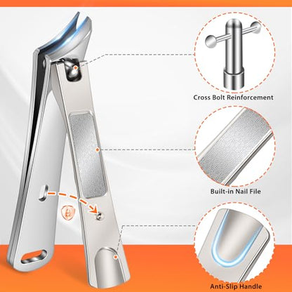 Nail Clippers for Men with Slanted Curved Blade, Large Heavy Duty Fingernail Clipper Stainless Steel Slanted Nail Cutter with Long Handle Gifts for Men Women Adults - style: Silver Ingrown Toenail Clippers