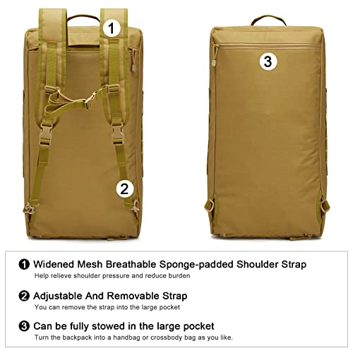 G4Free 70L Large Tactical Duffle Bag Men Sports Gym Backpack | with Shoes Compartment Military MOLLE Duffel Backpack, Brown - color: Brown
