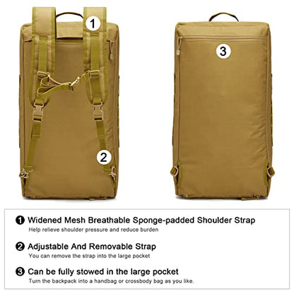 G4Free 70L Large Tactical Duffle Bag Men Sports Gym Backpack | with Shoes Compartment Military MOLLE Duffel Backpack, Brown - color: Brown