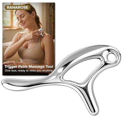 Ranarose Trigger Point Massage Tool for Deep Tissue, Muscle Pain Relief | 6 in 1 Metal Scraper Tool, Fascia Massage Tool for Body Pain & Myofascial Relief, Gua Sha, Thumb Saver & Acupressure Tool