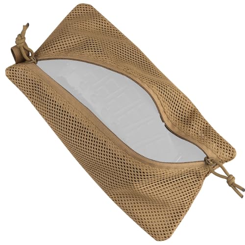 Tactical Mesh Pouch Insert, Modular Utility Admin Pockets Travel Organizer EDC Zipper Pouch 6X12,12X12 - color: TAN, size: 6"x12"