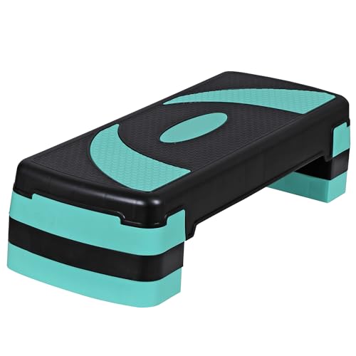 HomGarden Adjustable Workout Aerobic Stepper in Fitness & Exercise Step Platform Trainer Stepper w/Risers Adjust 4"-6''-8'' - color: Green/Blue