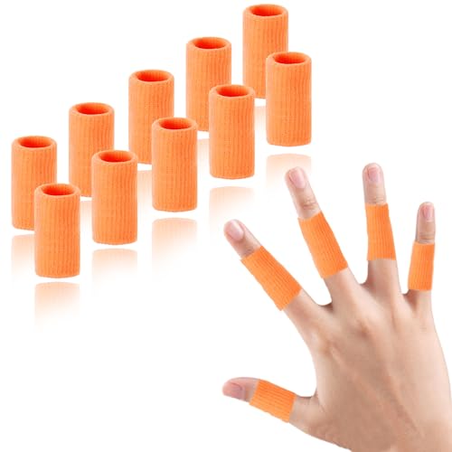 Finger Compression Sleeves Support, Finger Protectors Cots for Arthritis Swelling Basketball Sport, Breathable Elastic (10, Orange, One Size) - color: Orange