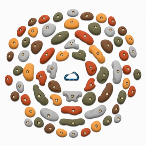 Atomik Climbing Holds 65 Pack Set 3 Equips an 8'x8' Wall Bolt-on Climbing Holds - color: Assorted Earth Tones (Rust, Gold, Gray, Brown, Moss Green)