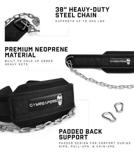 Gymreapers Dip Belt With Chain For Weightlifting, Pull Ups, Dips - Heavy Duty Steel Chain For Added Weight Training - color: Black