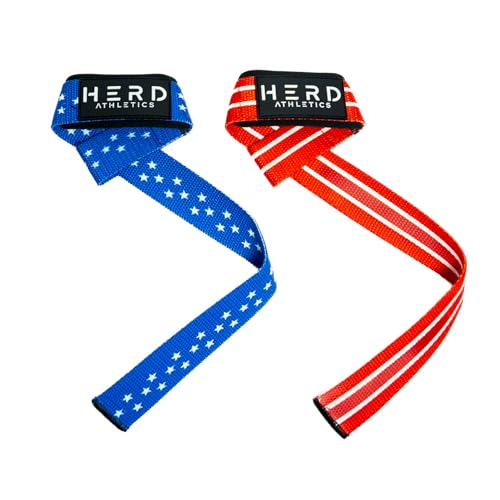 Lifting Wrist Straps – 23" Length x 1.5" Width – Padded Neoprene Cotton Straps for Weightlifting, Powerlifting, Functional Training, Strength Training & Deadlifts – Heavy Duty Grip Support - color: Americana
