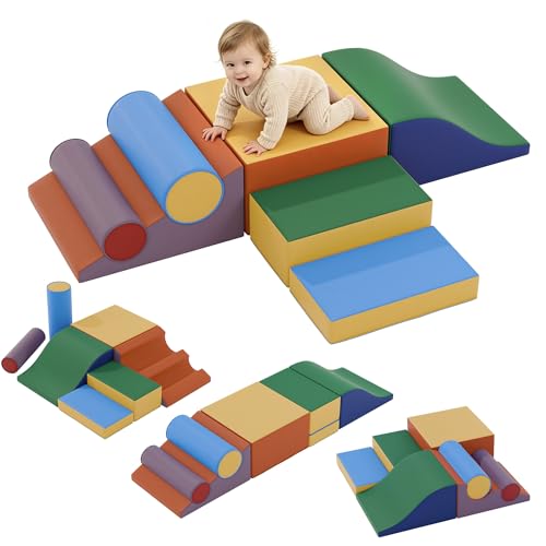 Soft Climbing Toys for Toddlers, 7-Piece Foam Climbing Blocks with PU Leather Cover, Modular Climb and Crawl Activity Play Set for Indoor Playroom (Classic) - color: Classic