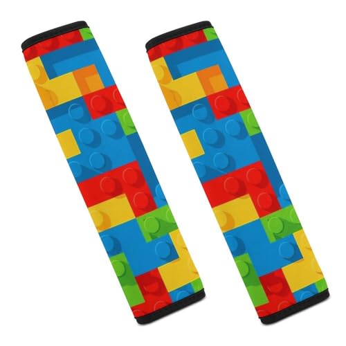 Universal Soft and Comfortable Colorful Blocks Seat Belt Cover for Kids, Most Cars, 2 Piece Seat Belt Covers Cushion Shock Absorption - color: Pattern 1265