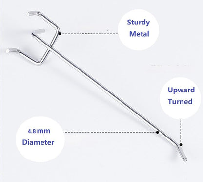 8 Inch Heavy Duty Pegboard Hooks, 12 Pack, Stainless Steel Chrome Finish, Universal Fit for 1/8 and 3/16 Inch Boards, Garage and Tool Storage Organization - size: 8 Inch