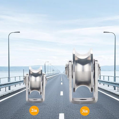 Stainless Steel U Groove Wheel Heavy Duty Pulley Smooth Rolling Door Wheels Sliding Gate Hardware High Weight Capacity Rollers Rolling Driveway Gate Bracket Rollers for Carts Furniture Machinery - size: 4pc 2inU