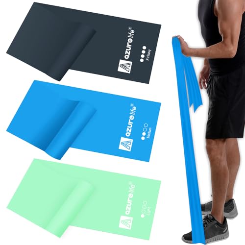 A AZURELIFE Resistance Bands,Professional Long Non-Latex Elastic Stretch Bands,Exercise Bands for Physical Therapy, Yoga, Pilates, Rehab, at-Home or The Gym Workouts, Strength Training - color: Green, Blue, Gray, size: 5-FT