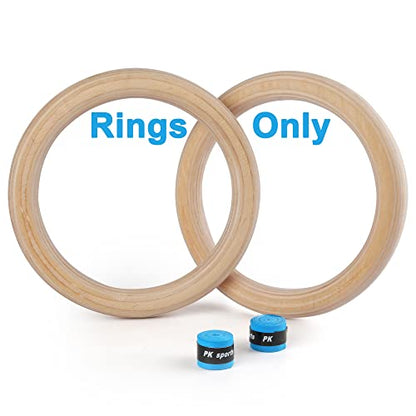 Wood Gymnastic Rings with Adjustable Number Suspension Trainer Straps with Cam Buckle 15ft Olympic Rings 32/28mm Heavy Duty 1543/992lbs for Pull Up Bar Workout Exercise Gym Hanging Rings Indoor - color: 32mm ring only(no straps)