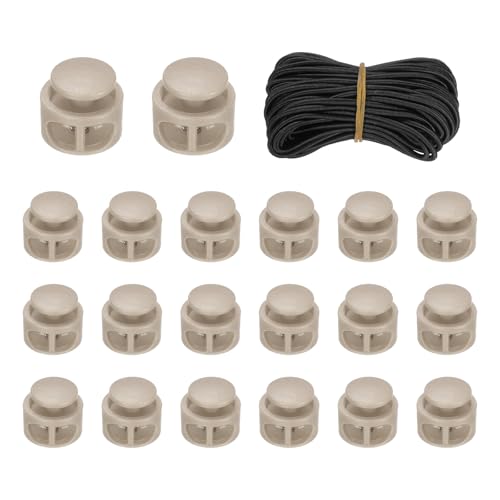 uxcell 20 Pcs Double Hole Cord Locks with 32.8 ft Elastic Cord, 17mm Nylon Spring Toggle Stopper Clip for Backpack Shoelaces Drawstring Paracord Pants, Brown - color: Brown, size: 17mm