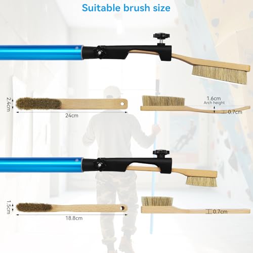 Stick Clip Rock Climbing Brush with Extendable Pole| Angle Adjustable Bouldering Chalk Brush Climbing Sticks