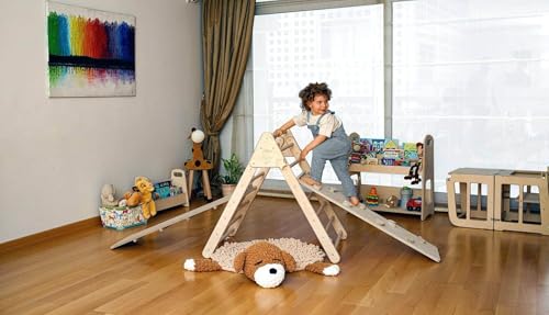 Montessori Climbing Triangle | Wooden Indoor Climbing Frame for Kids & Toddlers | Montessori Climbing Structure | Montessori Play Structure Wooden Activity Triangle (Triangle + 2 Ramps) - style: Triangle + 2 Ramps