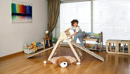 Montessori Climbing Triangle | Wooden Indoor Climbing Frame for Kids & Toddlers | Montessori Climbing Structure | Montessori Play Structure Wooden Activity Triangle (Triangle + 2 Ramps) - style: Triangle + 2 Ramps