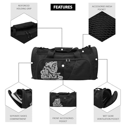Gym Duffle Bag - Workout, Boxing, MMA, Sports Bag with Shoes Compartment and Adjustable Shoulder Strap for Men and Women (Black/White) - color: Black/White