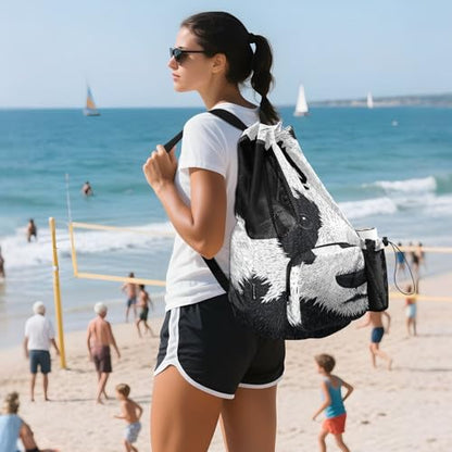 Animal Panda Print Black White Drawstring Bags Climbing Gym Bag With Water Bottle Holder Waterproof