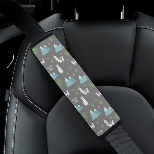 Soft Padded Car Seat Straps Shoulder Pads for Elderly Support, All Vehicles, 1 Pair Llama Alpaca Cactus Shoulder Protector Anti-Slip Pad - color: Pattern 690