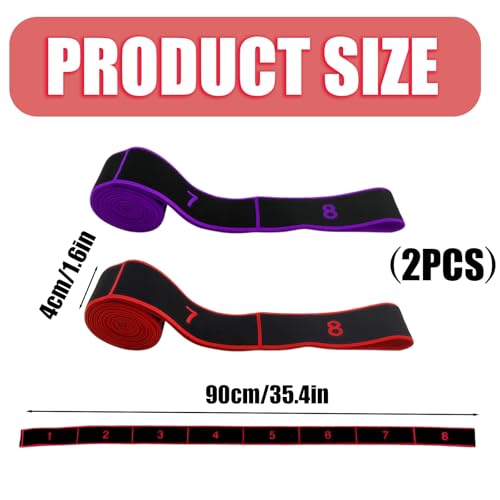 2PCS Fitness Resistance Band with Handles, Numbered 8 Segment Stretch Resistance Bands, Adjustable Stretching Exercise Band for Full Body Workout & Body Shaping - color: red+purple