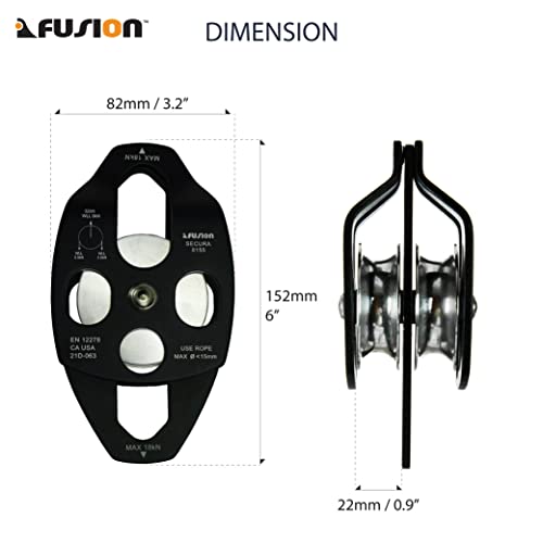 Fusion Climb Lightweight and Durable Aero Space Aluminum Alloy Double Pulley Swing Plate 32kN for Progress Capture System Rigging Hauling Rescue Arborist Tree Climbing - color: Black