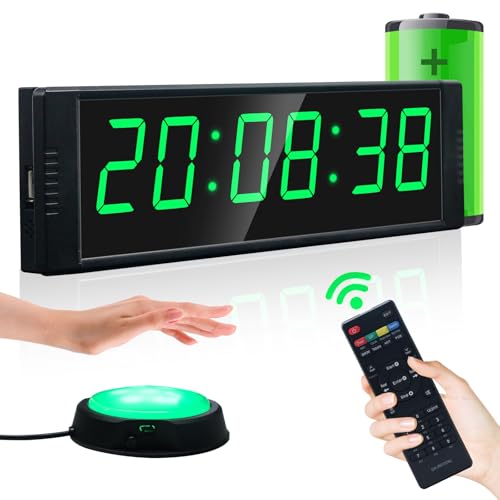 YZ Gym Clock for Home Gym with Start/Stop Button, Interval Timer for Workout, Stopwatch/Countdown Timer with Remote, 12/24H Digital Wall Clock, Portable Home Gym Accessories - style: battery