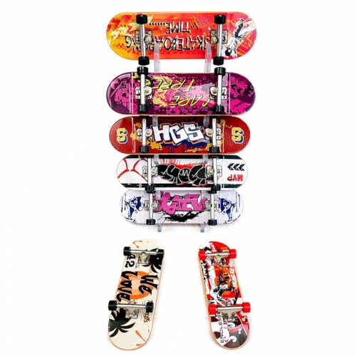 CS COSDDI Fingerboard Set with Display Stand, 5 Pack Upgrade Finger Skateboards, Bigger & Heavier for Better Control, Fully Assembled Desk Fidget Toy, Compatible with Skate Park Ramps
