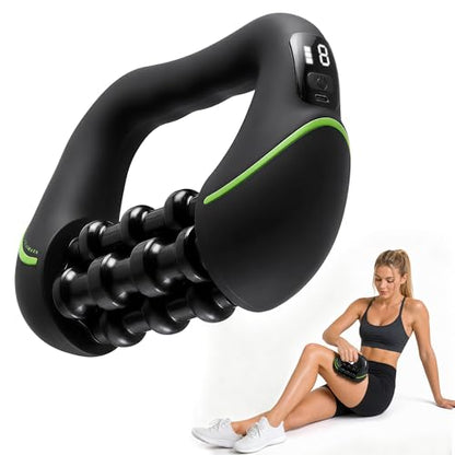 2‑in‑1 Electric Deep Rolling Massager – 8 Speeds, Full Body Muscle Roller for Legs, Calves, Abdomen, Back & Neck , Cellulite-prone Areas, Rechargeable, Handheld Powered Rolling Tool with LCD Display