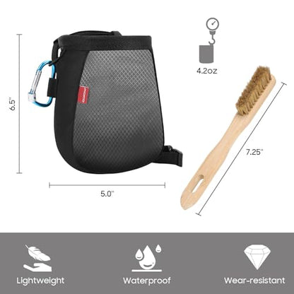 MoKo Climbing Chalk Bag with Chalk Brush, Waterproof Nylon Bouldering Chalk Bag Bucket with 2 Large Zippered Storage Pockets Drawstring Closure Adjustable Belt Chalk Bag for Climbing Gymnastics - color: Black+Grey, style: Cylindrical