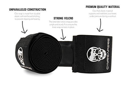 Gymreapers Knee Wraps for Squats and Powerlifting 72 Inch Compression Wraps with Strap for Men & Women Weightlifting Support - color: Black