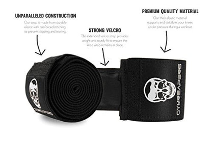 Gymreapers Knee Wraps for Squats and Powerlifting 72 Inch Compression Wraps with Strap for Men & Women Weightlifting Support - color: Black