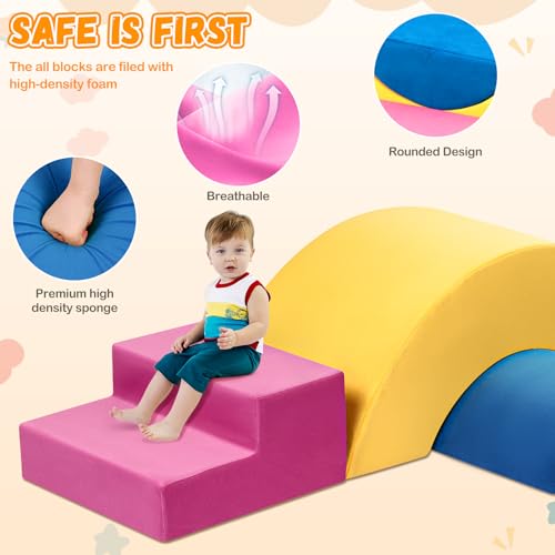 Edbuosy Soft Climbing Toys for Toddlers, 5pcs Baby Foam Climbing Block Set Indoor, Play Gym Climbing Toys Climber, Soft Play Foam Blocks Set for Toddlers, Kids & Infant, Colorful