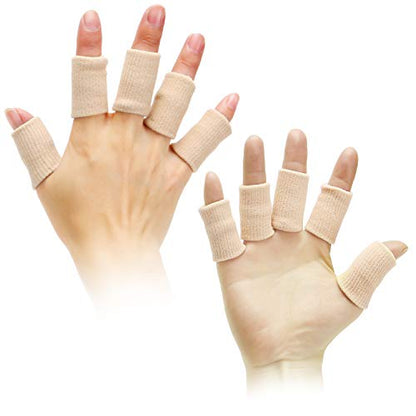 Senkary 20 Pieces Finger Compression Sleeves Elastic Finger Protectors Thumb Splint Brace for Arthritis Pain Relief, Basketball Sport (Beige) - color: Beige