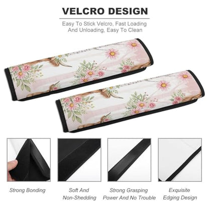 2PCS Pink Cattle Daisy Highland Cow Seat Belt Cover Breathable Automotive Seat Belt Protector for Adult Use, Most Cars, Pressure Relief - color: Pattern 896