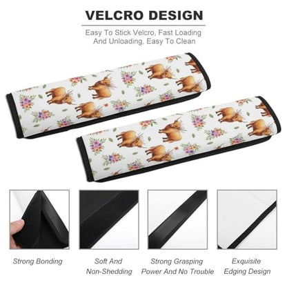 Universal Soft and Comfortable Seat Belt Cover for Adult Use, Stroller Pushchair High Chair, 2 Pack Highland Cow Floral Art Shoulder Harness Cover - color: Pattern 1092