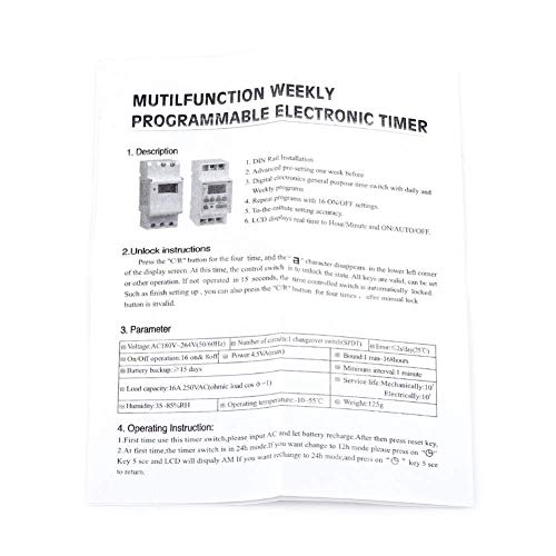 15A Programmable Timer Relay 7 Day Heavy Duty Digital Timer Switch with LCD 16 On 16 Off Pre-Setting THC DIN Rail (110V)