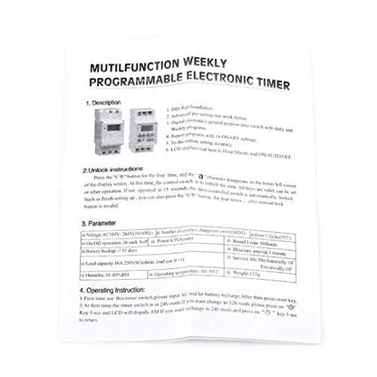 15A Programmable Timer Relay 7 Day Heavy Duty Digital Timer Switch with LCD 16 On 16 Off Pre-Setting THC DIN Rail (110V)