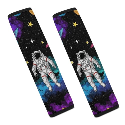 2PCS Universal Soft and Comfortable Seat Belt Cover for Elderly Support, Most Cars, Space Galaxy Astronaut Solar System Shoulder Protector, Comfortable Driving - color: Pattern 955